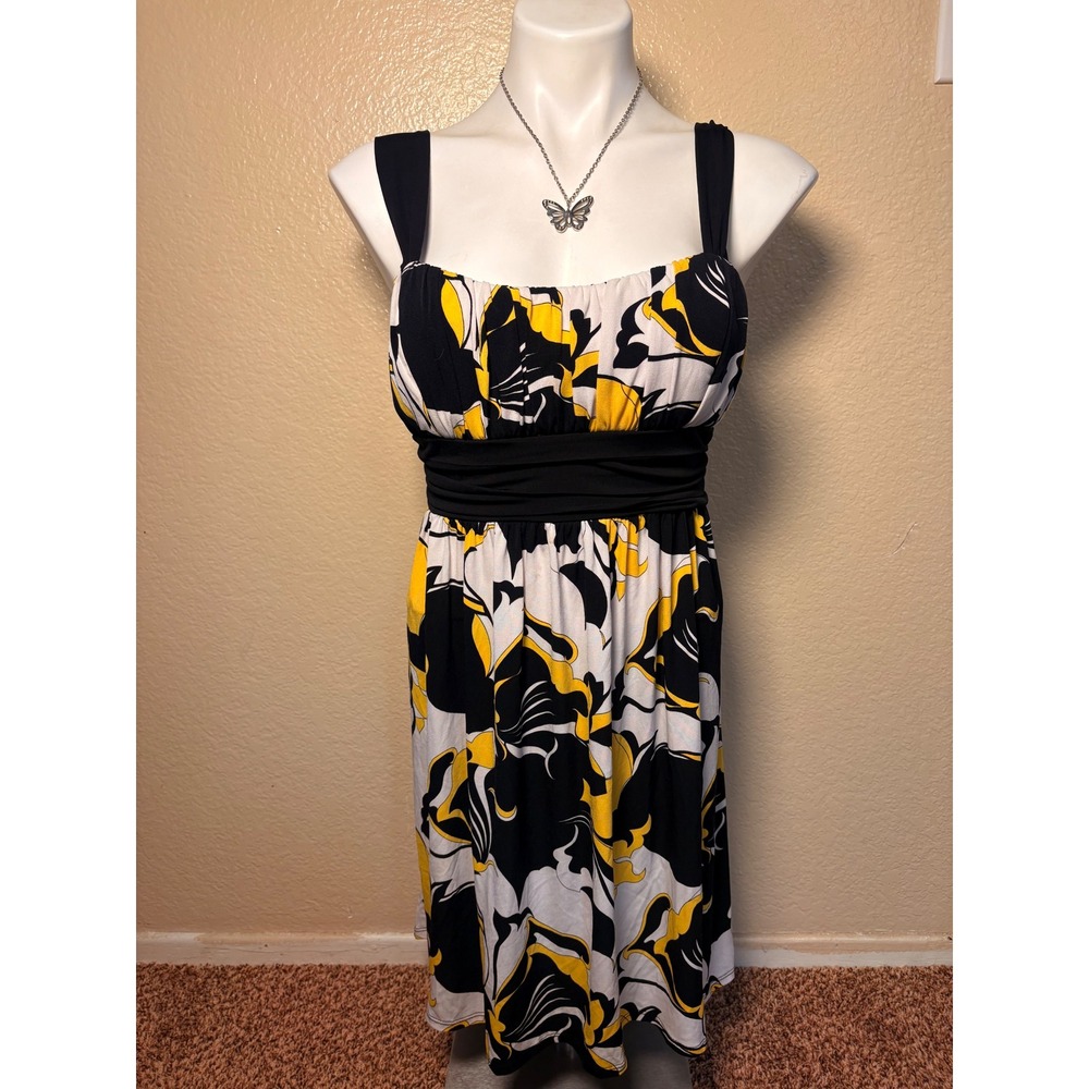 Y2K City Triangles Floral Empire Waist Tie Back Sundress Large #5
